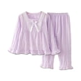 thumbnail image 3 of YunPes Girls Cute Loungewear Set Lace Trim Square-Neck Bubble Crinkle Blouse and Ruffle Pants Kids Soft Lightweight Spring Fall Outfits, 3 of 6