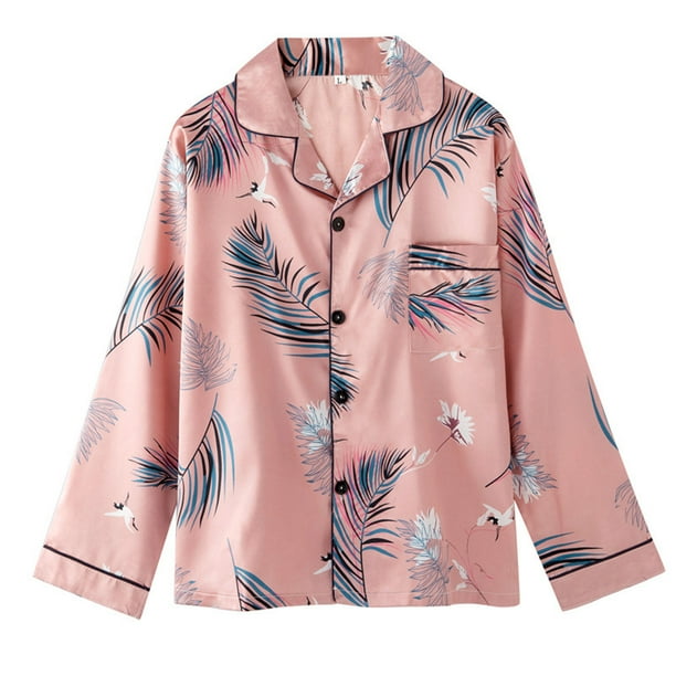 Blvb Women s 7 Piece Pajama Set Soft Satin Print Sleepwear Sexy Cami Pjs With Button Down Long Sleeve Shirt And Eye Mask Beige