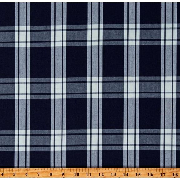 Cotton Robert Kaufman Yarn Dyed Lightweight Deep Navy and White Plaid Fabric by the Yard (SRK-20751-62INDIGO)