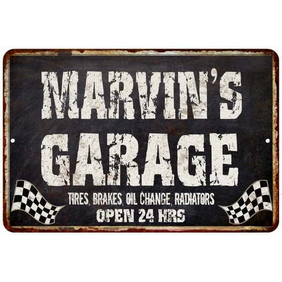 MARVIN'S Garage Black Grunge Sign 8 x 12 High Gloss Metal 208120005324