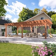 VEIKOUS 24' x 12' Outdoor Cedar Wood Pergola, Pergola Grape Trellis for Climbing Plant W/ Ground Stakes for Garden & Deck