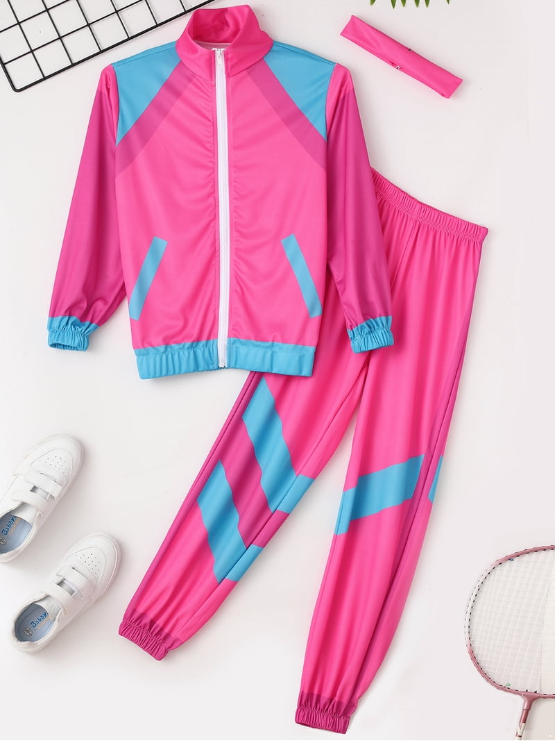 TiaoBug Kids Girls 80s Tracksuit Hip Hop Disco Dance Costume