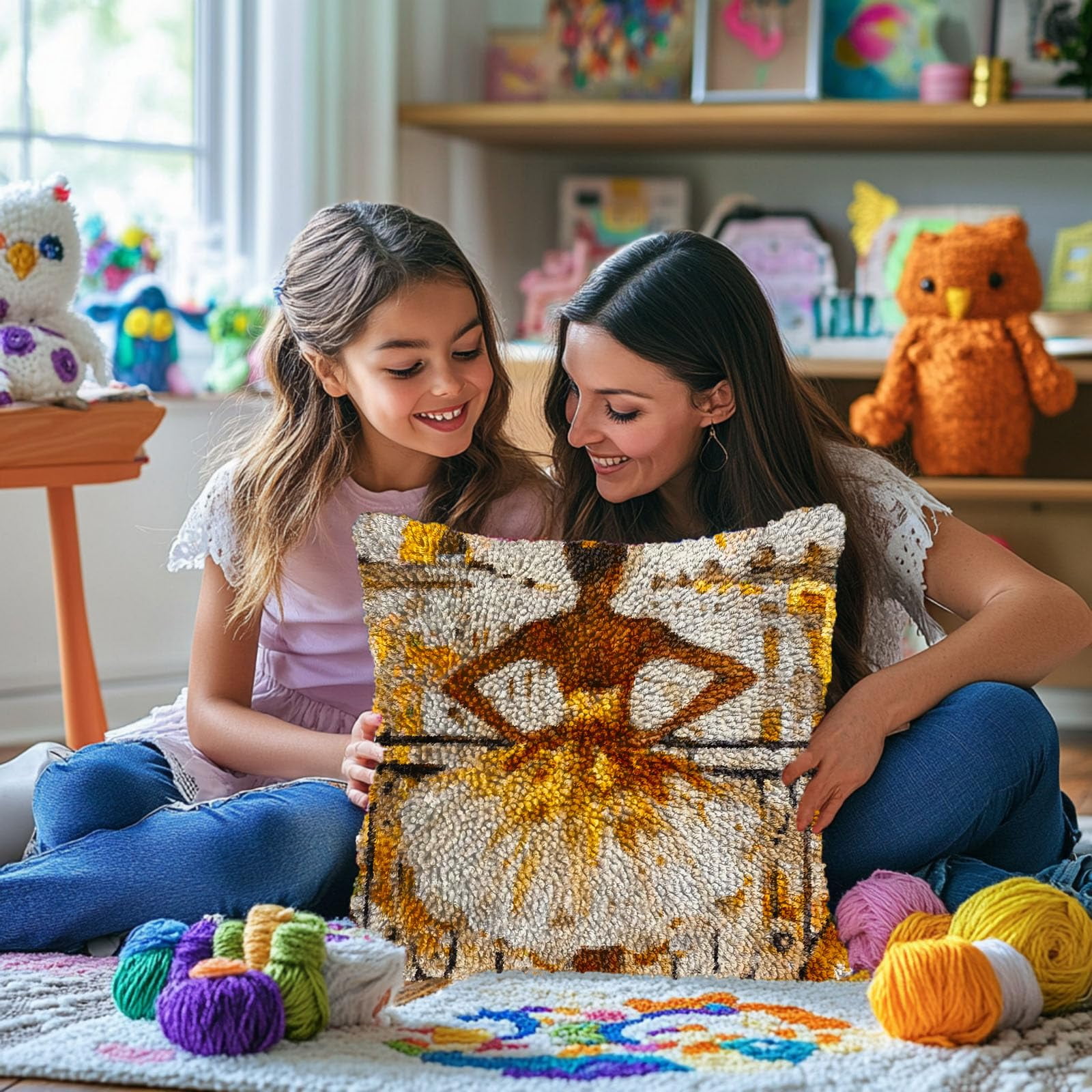 Ballerina Woman Stand on Balcony DIY Latch Hook Pillow Kits for Adults Printed Pillowcase Crochet Yarns Hooking Handmade Pillow Cover Cushion for Home Sofa Decoration 17x17inch