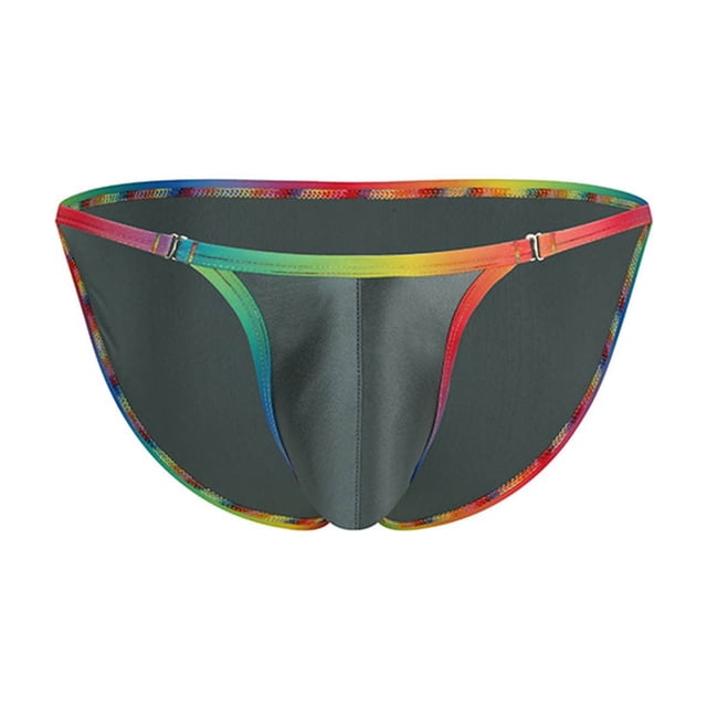JMYHOAM Underwear for Men Solid-Color Imitation Satin Glossy Detachable High Fork U-Pocket Color Belt Sports Briefs