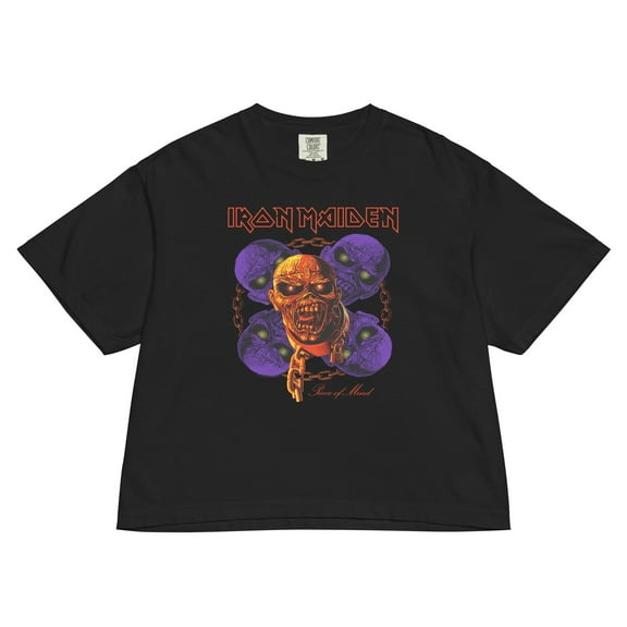 Iron Maiden Five Heads are Better Mineral Wash Womens Crop Tee