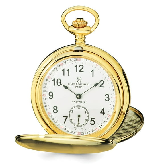 Charles Hubert IP-pltd Stnlss Stl White Dial Pocket Watch; for Adults and Teens