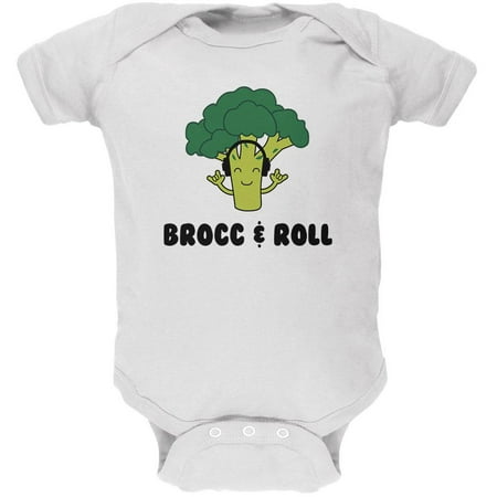 

Vegetable Broccoli Rock Brocc and Roll Funny Soft Baby One Piece White 9-12 M