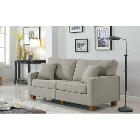 Tan Fabric Loveseat - Classic Traditional Linen Fabric Loveseat with 2 Matching Accent Pillows