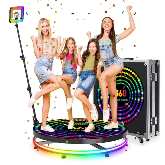 360 Photo Booth Machine with Flight Case – Free Custom Logo, APP Remote Control, Automatic 360 Photo Booth for Weddings, Parties, and Events (31.5in with Flight Case)