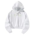 thumbnail image 1 of Sudadera con capucha corta para mujer, sudadera con capucha y hombros caídos, ropa deportiva suave para desplazamientos blancos M, 1 of 9