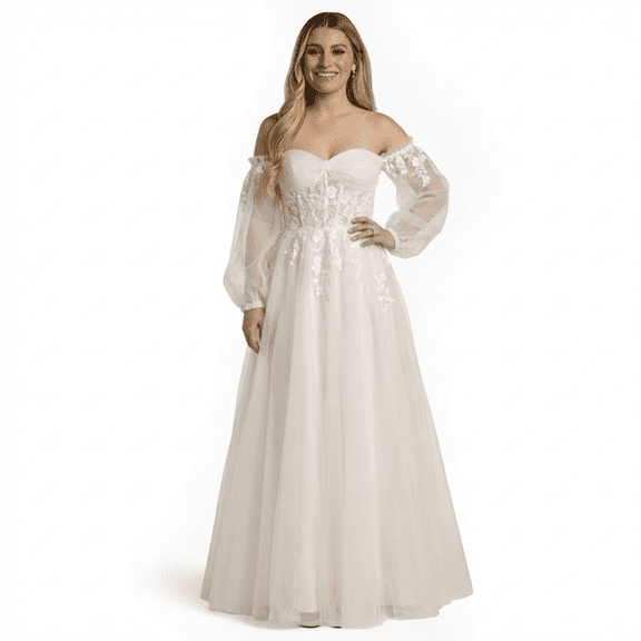 David’s Bridal, The Edit by DB Studio Women's Formal Sweetheart Ball Gown with Detachable Sleeves, Full Length, Tulle