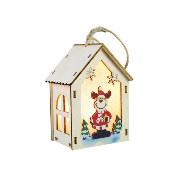 Yuarrent Casa de de Navidad, exquisito adorno de escritorio, lámpara de noche en forma de cabina, colgante luminoso en miniatura brillante Kits de decoración para fiestas Alce Yuarrent HA068046-03B