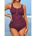 thumbnail image 1 of Charmo Ribbed Tankini Swimwear for Womens Side Adjustable Ruched Tummy Control Two Piece Swimsuits, 1 of 3