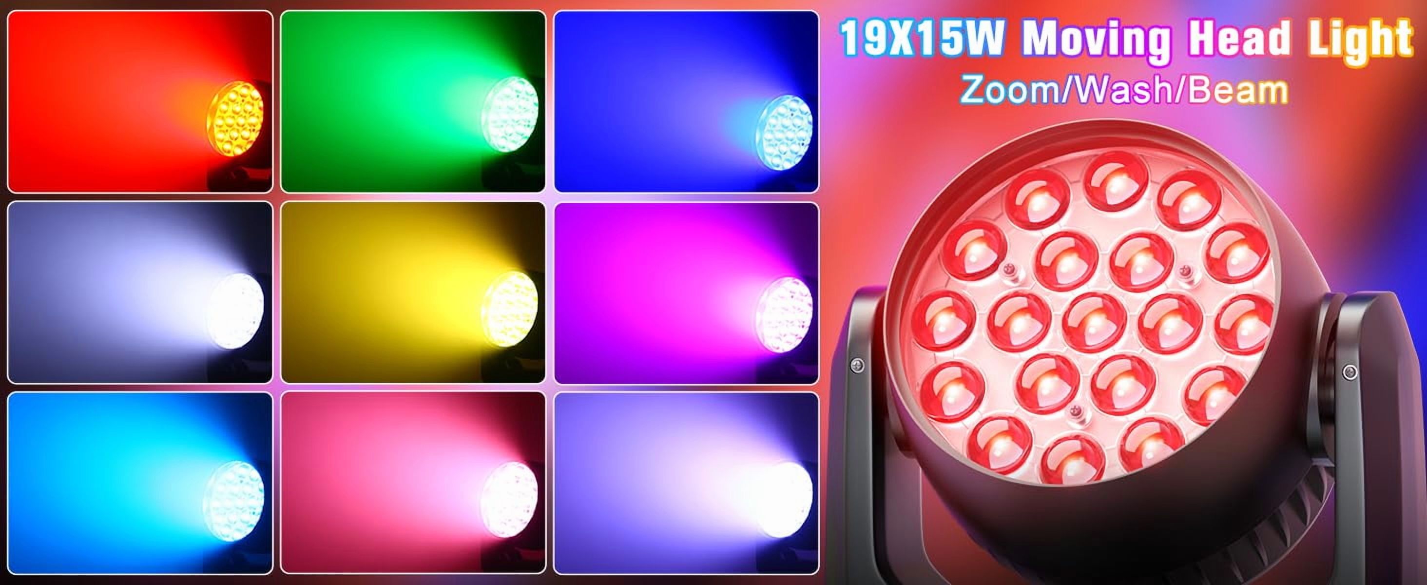 2Pcs Moving Head Lights With19X15W RGBW LED DMX512 Stage Light for DJ Karaoke Dance Hall KTV Disco Bar Stage Lighting