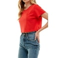 thumbnail image 3 of Women's Boxy Crop Top Round Neck Short Sleeve Casual 100% Cotton Cropped Tee T-Shirt (Large, Red), 3 of 7
