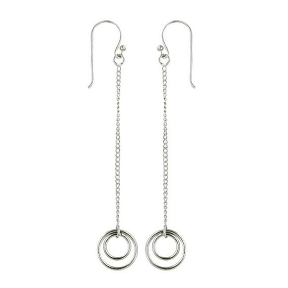 Vera 2S-5992 Sterling Silver Linear Drop of Circles Earring