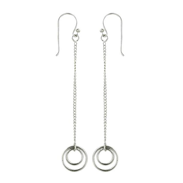 Vera 2S-5992 Sterling Silver Linear Drop of Circles Earring