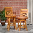 thumbnail image 2 of Swivel Bar Stool, 24" Counter Height Bar Chair with Leather Seat and X-Back, Upholstered Dining Chair with Metal Footrest for Bar Kitchen Island, Support 330 LBS, Natural+Saddle, 2 of 4