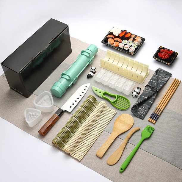 kit de rodillos de sushi bazooka 20 en 1 con cuchillo de chef, tapetes de bambú, rodillo de bazuca, molde de arroz, tapetes de sushi Temaki, paleta de arroz, esparcidor de arroz, palillos ShuxiuWang 1327537093084