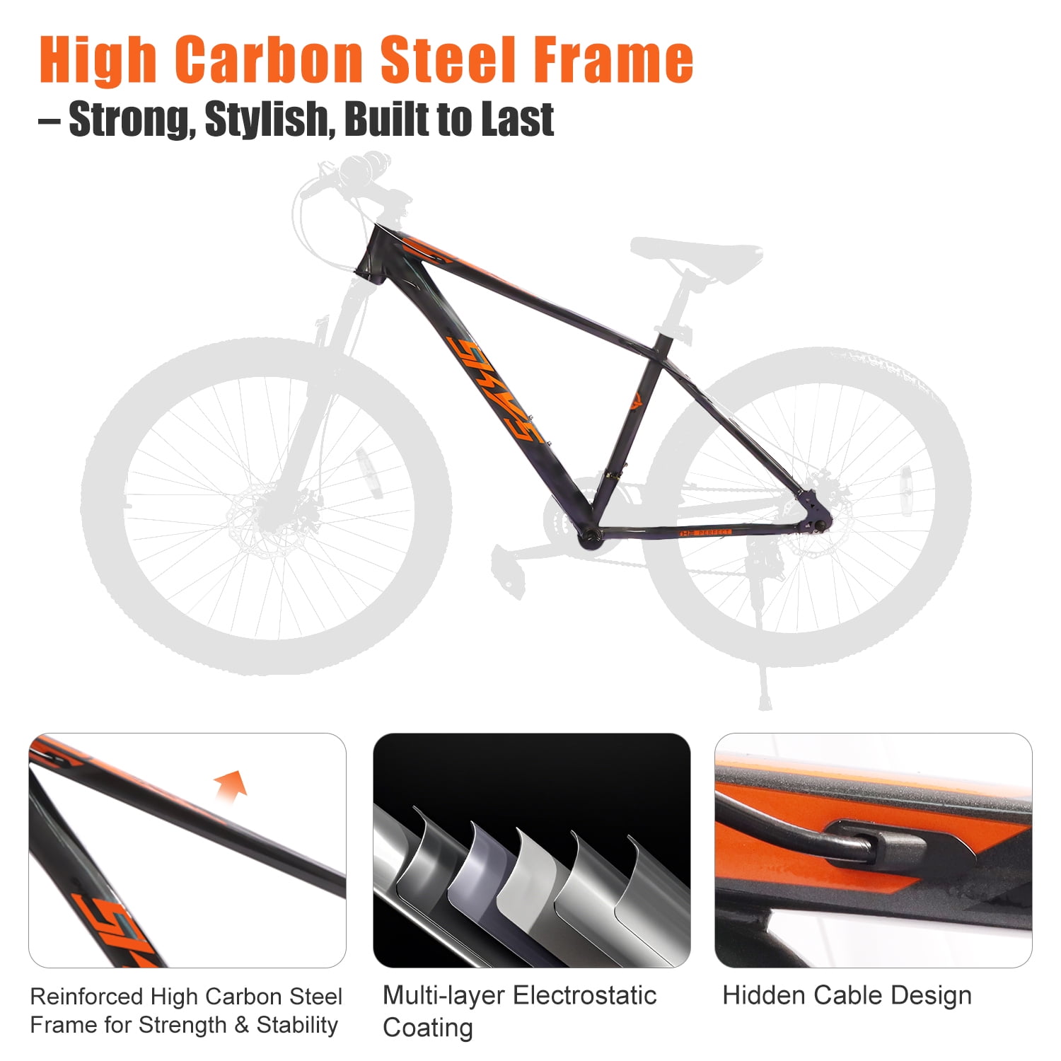 SmiloSprk Mountain Bike, 27.5 inch Outdoor Cycling Bike,21-Speed/High-Carbon Steel/Dual Full Suspension, Adjustable Ergonomic Seat for Men Women Adult,Grey