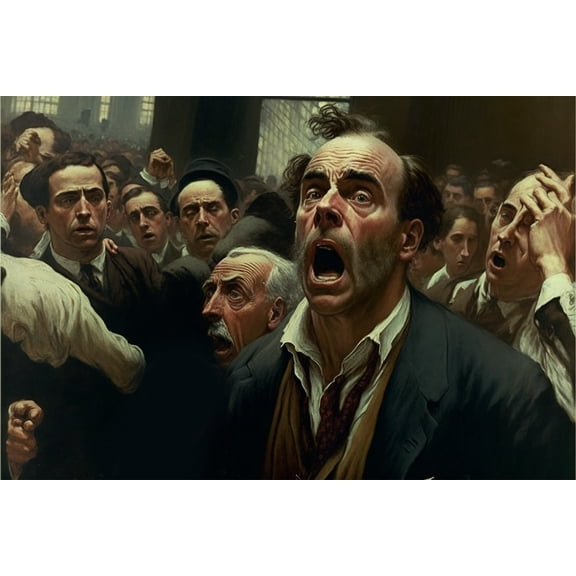 24x36 gallery poster, panic on the floor of the new york stock exchange on the day of the stock market crash in 1929 p1