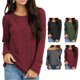 thumbnail image 4 of Top de manga larga para mujer, cuello redondo, hombros descubiertos, color puro, ajuste holgado, camisa informal para mujer para citas en el trabajo, rojo vino S, 4 of 6