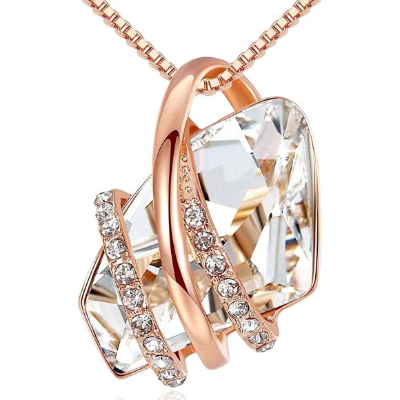 Wish Stone Pendant Necklace with Birthstone Crystal, 18K Rose Gold Plated/Silvertone, 18" + 2"