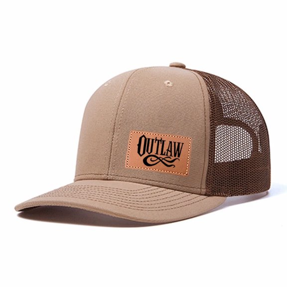 OUTLAW Leather Patch Letter Embroidered Color Block Trucker Hat Unisex Adjustable Cotton Breathable Fashion Cap for Travel Daily Wear