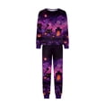 thumbnail image 4 of HTHLVMD Family Matching Set, Halloween Themed Sleepwear, Halloween Purple Haunted House Black Cat Gradient Family Matching Pajamas, Long Sleeve Crew Neck 2 Piece Home Loungewear, L, 4 of 6