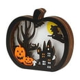 thumbnail image 2 of Celebrate Halloween Halloween Pumpkin Shaped Wooden LED Light Decor, Spooky Haunted House, Witch, Bat, and Ghost Tabletop Ornament for Indoor PartiesLets Celebrate Halloween Halloween Party Decoratio, 2 of 6