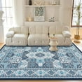 thumbnail image 4 of 9x12 Ft Modern Geometric Trellis Area Rug, Large Boho Washable, Vintage Medallion Distressed Non-Slip Carpet for Living Room, Bedroom (Blue), 4 of 9
