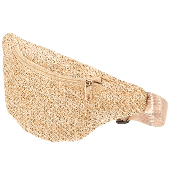 OULII 1Pc Brown Straw Waist Bag Crossbody Pouch for Summer Outdoor Storage