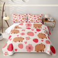 thumbnail image 2 of Erosebridal Cute Capybaras Quilt King,Pink Strawberry Flowers King Coverlet Set Boys Girls, 2 of 7