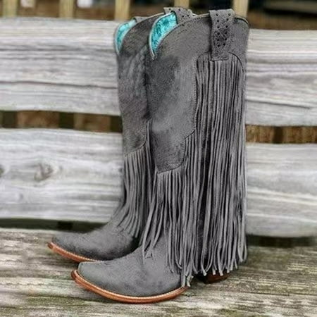

FZM Women shoes cowboy boots Women s Plus Size Winter Heel Fringe Boots Women s High Heel Boots Tall Boots