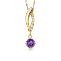 Gem Stone King 0.36 Ct Purple Amethyst G/H Lab Grown Diamond 14K Yellow Gold Pendant with Chain