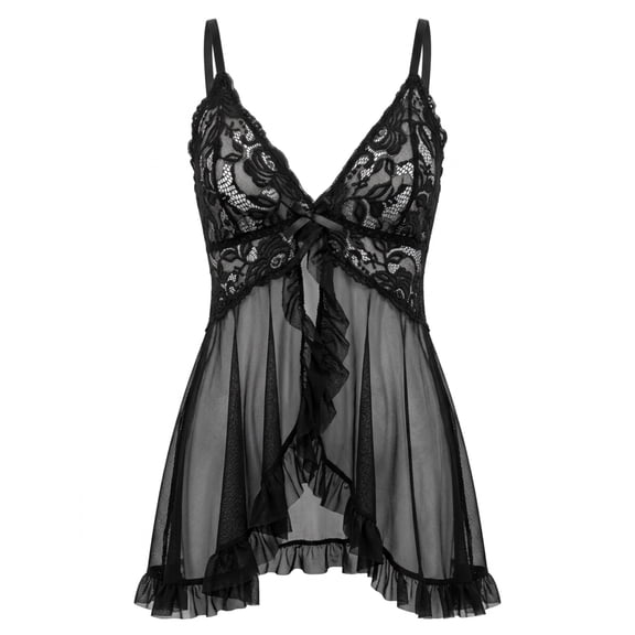 MINTREUS Lingerie for Women Lace Nightwear Set with Adjustable Straps Babydoll Chemise Nightgown and Panties S-2XL