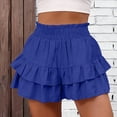 thumbnail image 5 of Linen Ruffle Shorts for Women Baggy Elastic High Waisted Layered Shorts Casual Flowy Wide Leg Tiered Shorts Blue S, 5 of 5