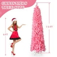 thumbnail image 5 of SESSLIFE 7.5ft Snowy Pink Christmas Tree, Slim Pencil Design, Easy 3-Step Setup with Hinged Branches and Metal Stand, 1075 Tips for Lush Look, Unlit for Custom Decor, 5 of 6