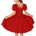 thumbnail image 6 of Mitankcoo Girls Puff Mini Dresses Crew Neck Short Sleeve Cross Back A-Line Dress for Everyday & Vacation Wear, 6 of 8