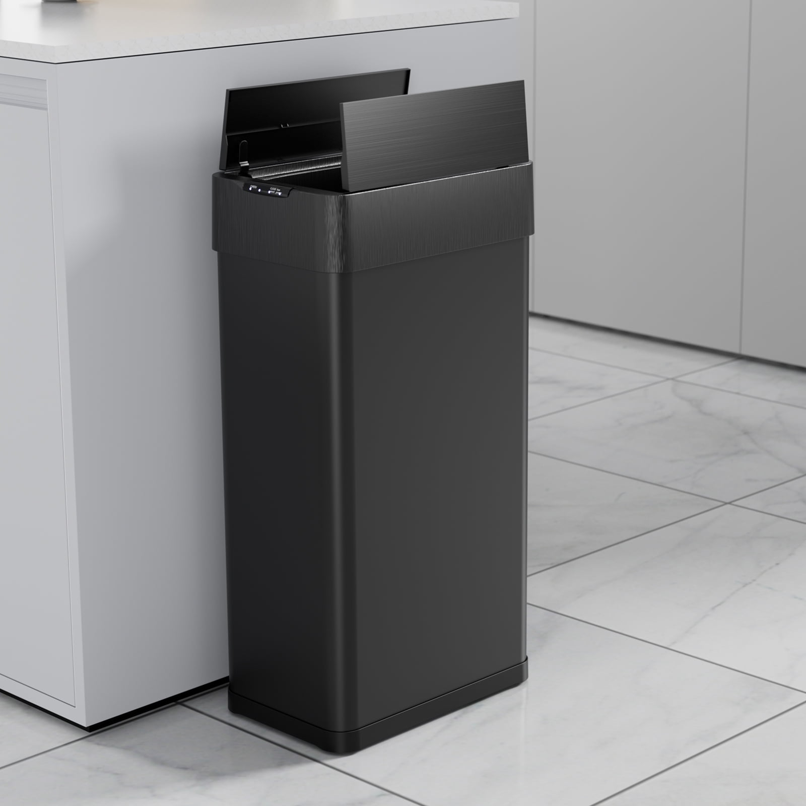Pirecart 21.1 Gallon Automatic Trash Can, Brushed Stainless Steel Smart Garbage, Touchless Smart Waste Bin with Soft-Close Lid, Black