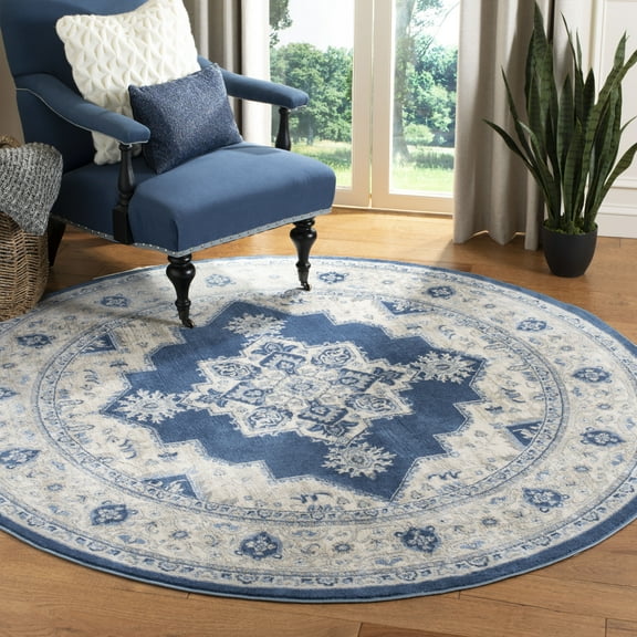 SAFAVIEH Brentwood Salah Oriental Area Rug, Navy/Creme, 8' x 8' Round