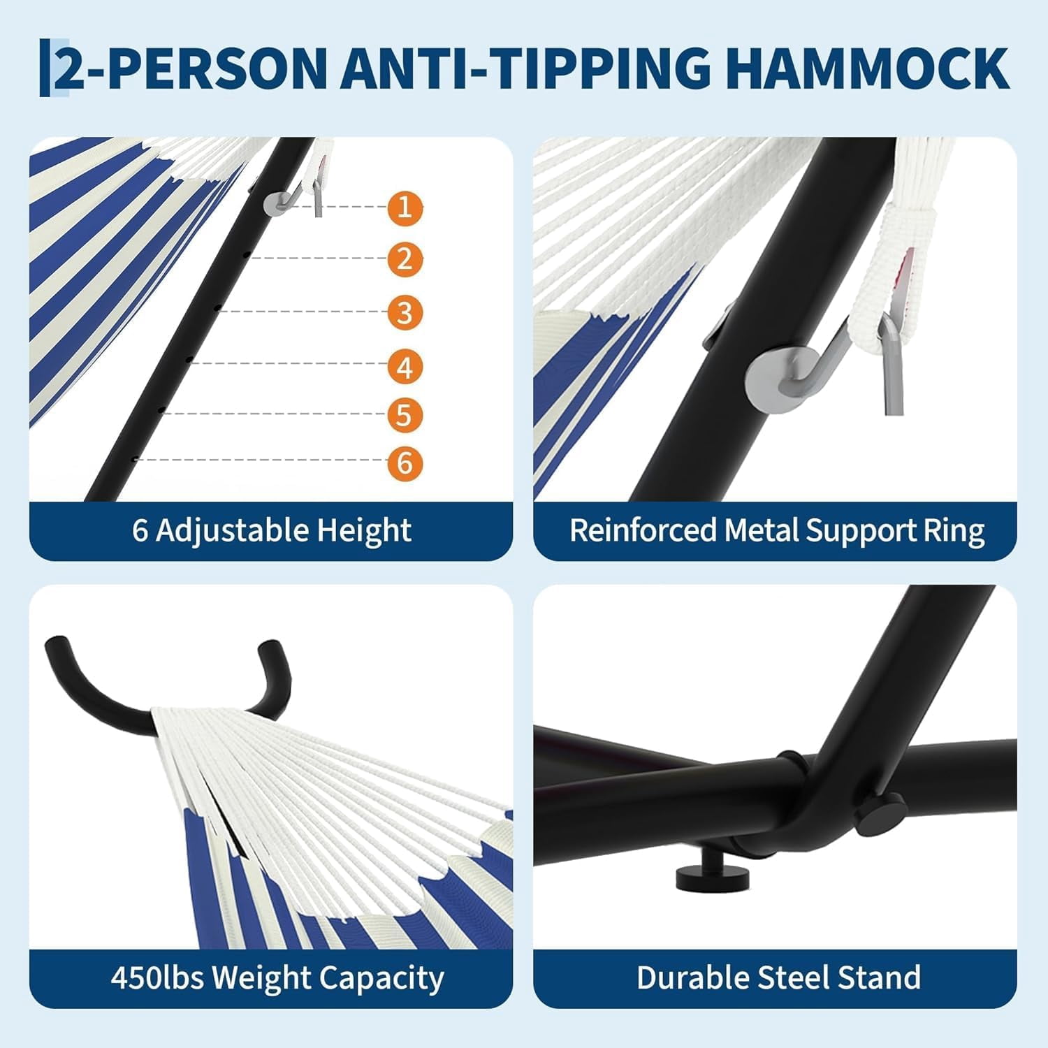 Double Hammock, Heavy Duty Portable, 500 lb Weight Capacity, Perfect for Both Indoors and Outdoors, 2 Person Hammock with Carrying Bag