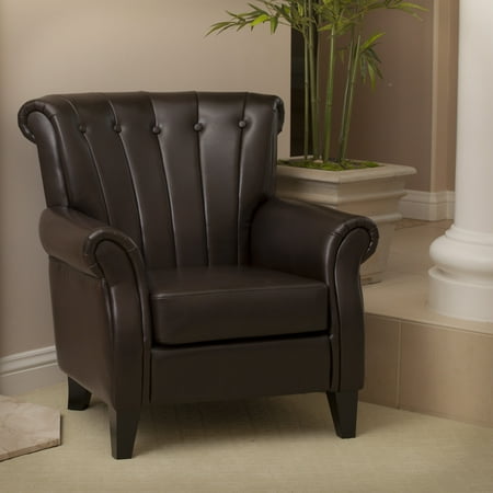 Noble House Cynthia Channel Tufted Bonded Leather Club Accent Chair, Brown - www.neverfullmm.com