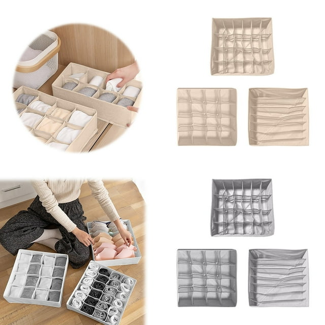 Boreal Craft Three In One Drawer Style Underwear Storage Grid Bra Organizing Underwear And Socks Three Piece Set Storage Combination Storage for Clothes in Closet Big Storage Storage Bag for