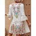 thumbnail image 5 of EASYBRAUS Women V Neck Lace Print Summer Dress Casual Floral Flare Sleeve Short Dress, 5 of 6
