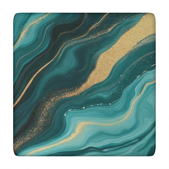 Teal Gold Marble Pattern Square Fitted Tablecloth with Elastic Edge,Square Table Cover,Washable Elastic Table Cover for Home Kitchen Party Decor 34"x34"