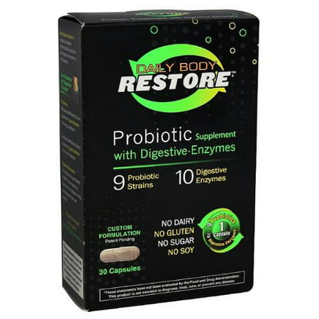 Daily Body Restore supplément probiotique Capsules avec des enzymes digestives 30 bis (Paquet de 4)