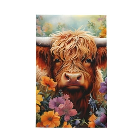 

Matuu Countryside Colorful Floral Cow for Waffle Kitchen Towel Dish Towels Hand Towels for Kitchen 16 X 26 Inches