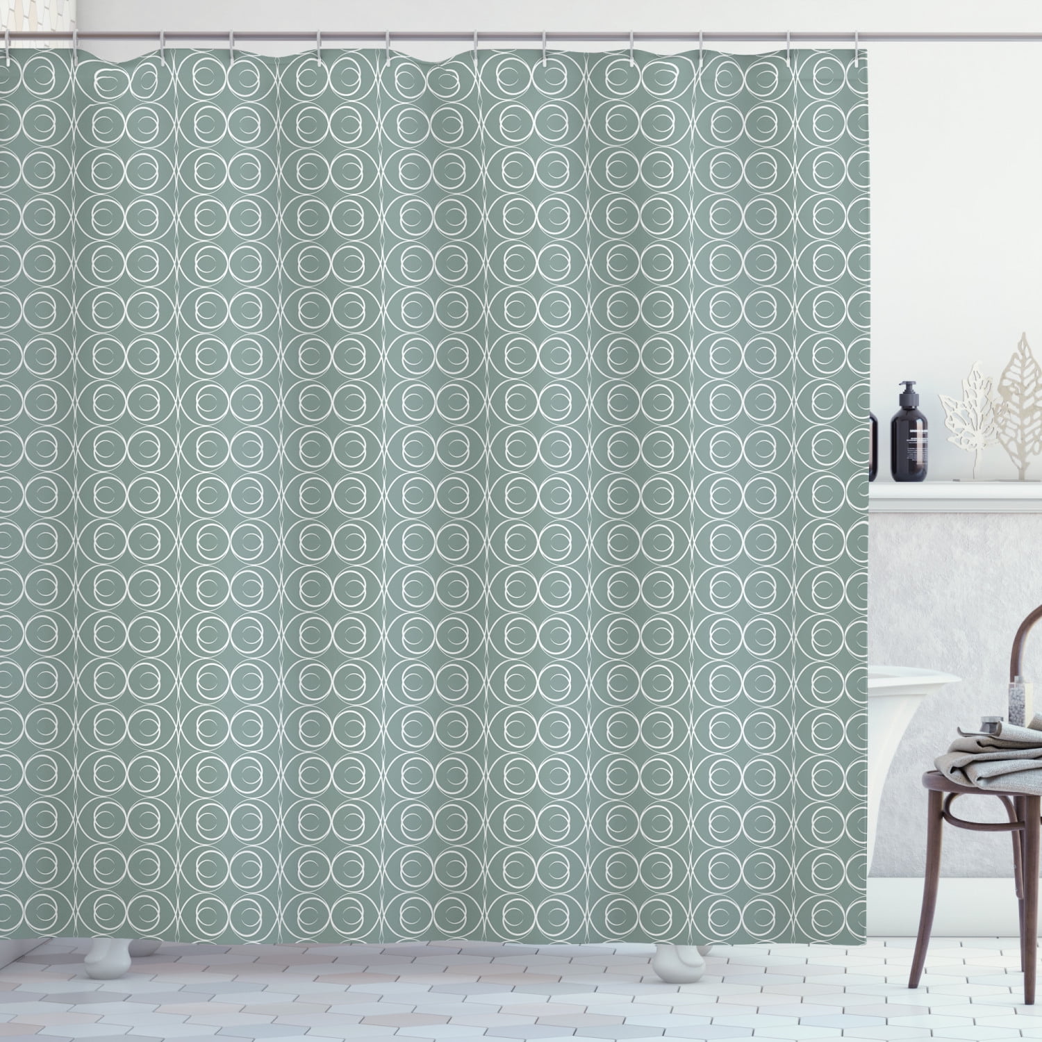 Retro Shower Curtain, Medieval Authentic Style Curved Oval Floral