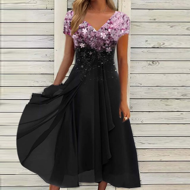 Robes pour Femmes Mode Tendance Loisirs Robe en Chiffon Robe d'Été Noire TTG
